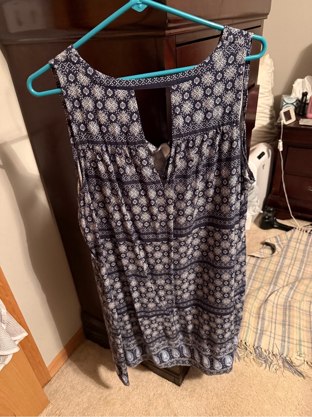 Old Navy Navy and White Printed Sleeveless Tank